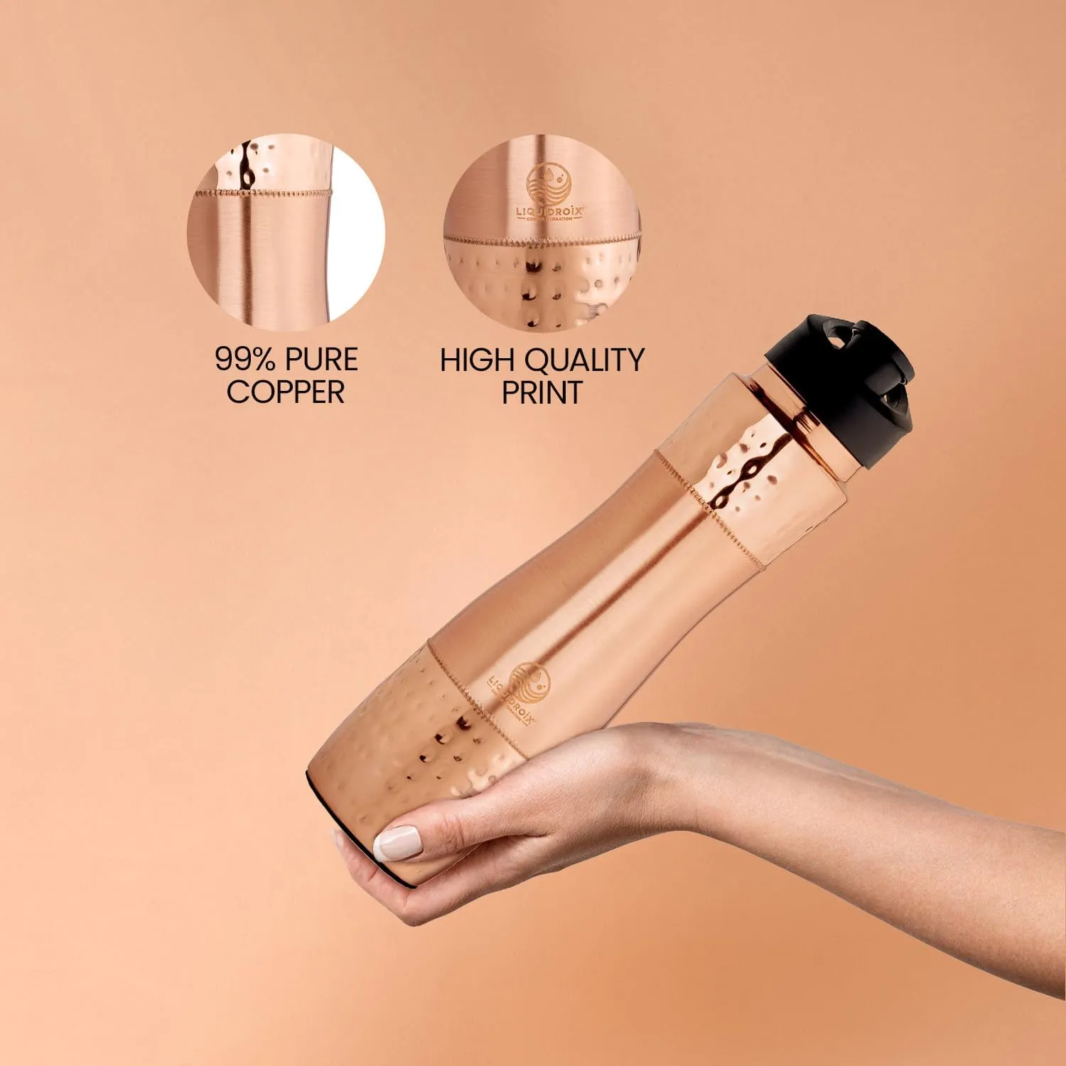 100% COPPER BOTTLE 34oz - Classic design with Smooth and Textured, a touch of elegance and health.