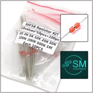 100pcs MF58 NTC Precision Thermistor Resistor Kit 10 Values 1KΩ-1MΩ 10 Each 5% -