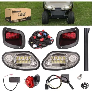 10L0L Golf Cart Deluxe Headlight &Taillight Kit for 2014 Up EZGO Freedom/TXT T48/ EZGO Valor Gas & Electric with Light Upgrade Kit with Turn Signals Switch/Horn/Brake Lights Harness (12V Input)