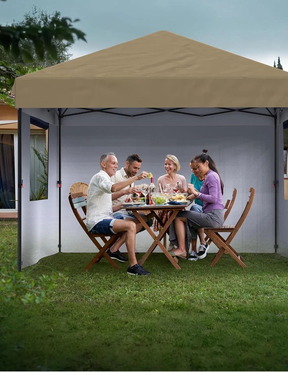 10'x10' Pop Up Canopy – Waterproof & UV-Resistant Outdoor Canopy with Center Lock and 4 Sidewalls, for Picnics, Camping, Beach Tent, and Outdoor Gatherings,Khaki