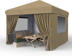10'x10' Pop Up Canopy – Waterproof & UV-Resistant Outdoor Canopy with Center Lock and 4 Sidewalls, for Picnics, Camping, Beach Tent, and Outdoor Gatherings,Khaki