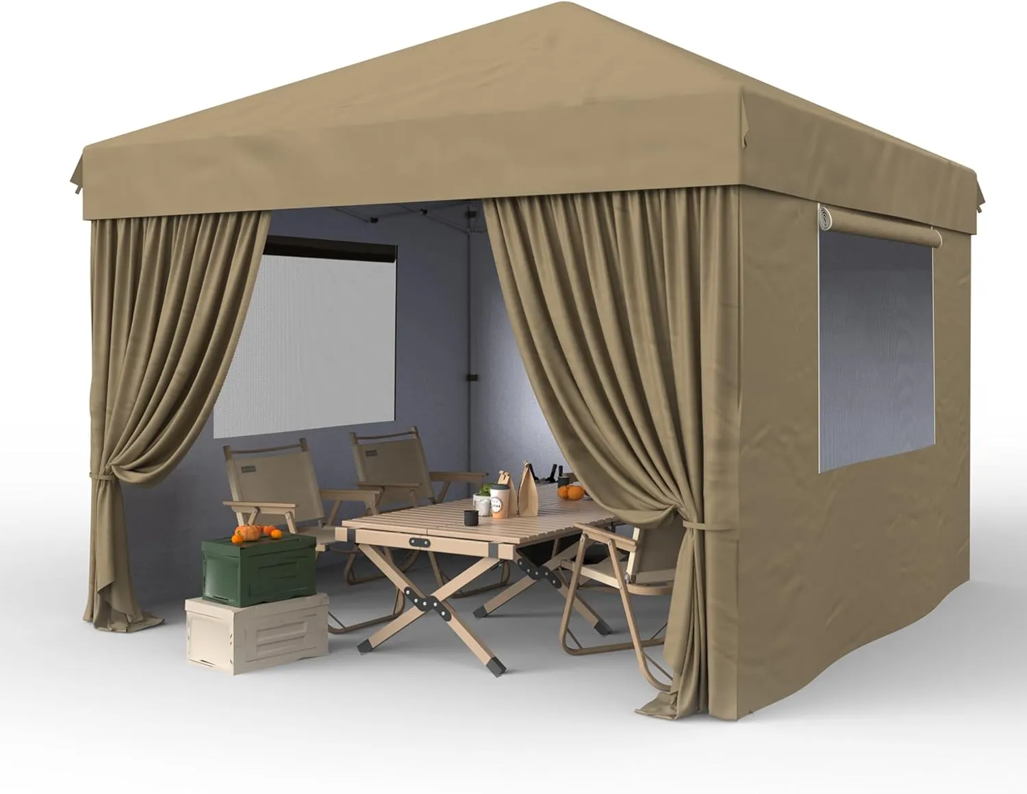 10'x10' Pop Up Canopy – Waterproof & UV-Resistant Outdoor Canopy with Center Lock and 4 Sidewalls, for Picnics, Camping, Beach Tent, and Outdoor Gatherings,Khaki