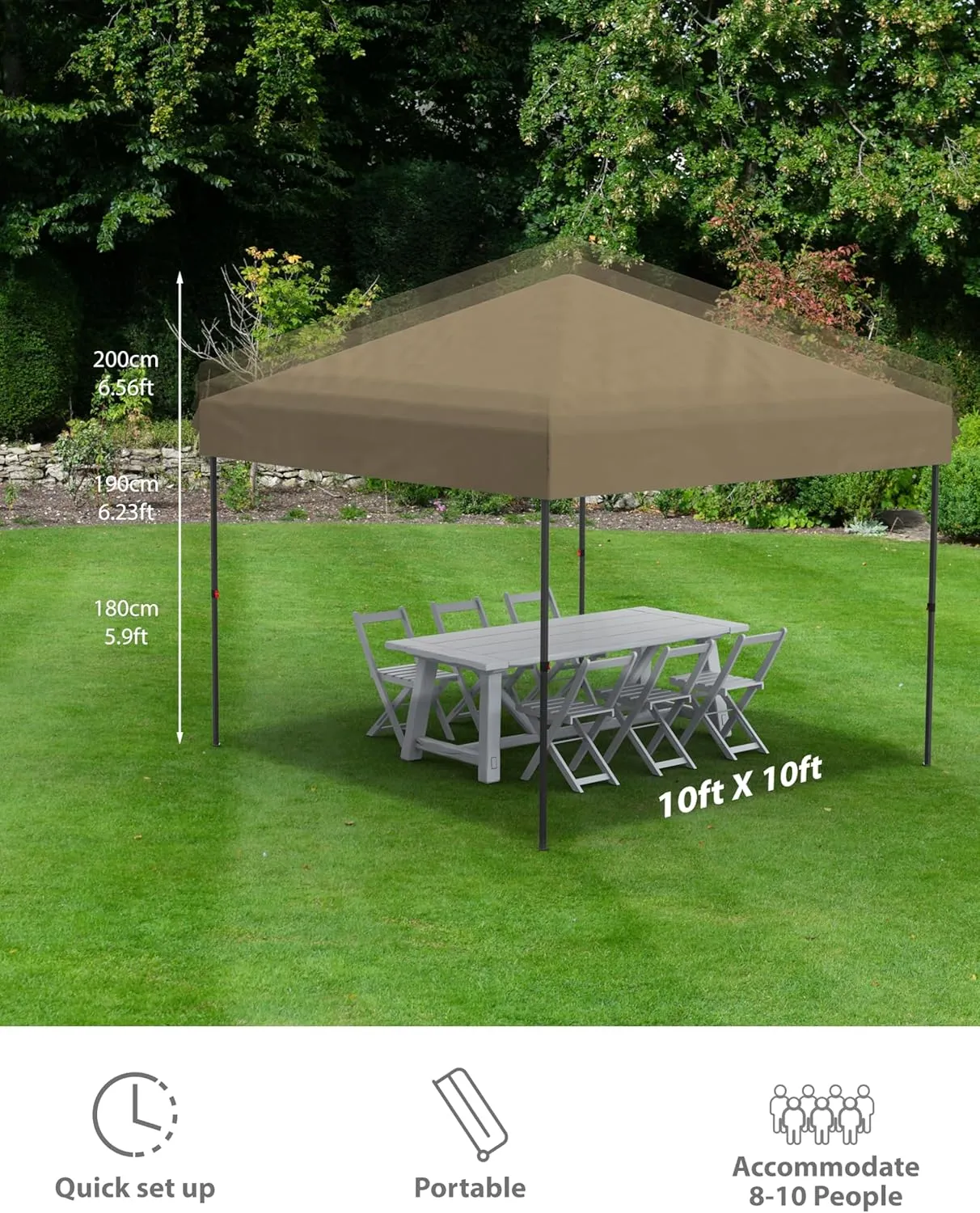 10'x10' Pop Up Canopy – Waterproof & UV-Resistant Outdoor Canopy with Center Lock and 4 Sidewalls, for Picnics, Camping, Beach Tent, and Outdoor Gatherings,Khaki
