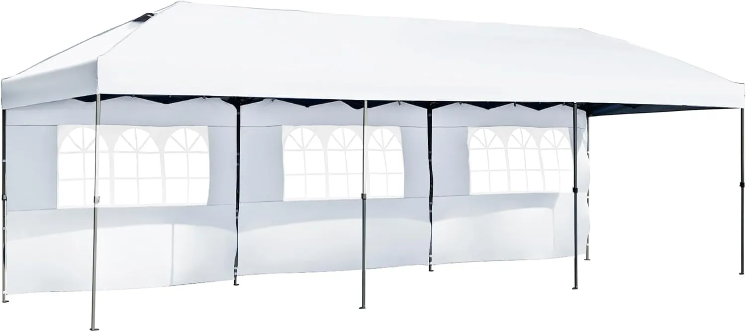 10x30 Pop Up Canopy Tent with Sidewalls – Heavy Duty Outdoor Party Tent for Weddings, Backyard, Patio – Includes Wheeled Carry Bag – White