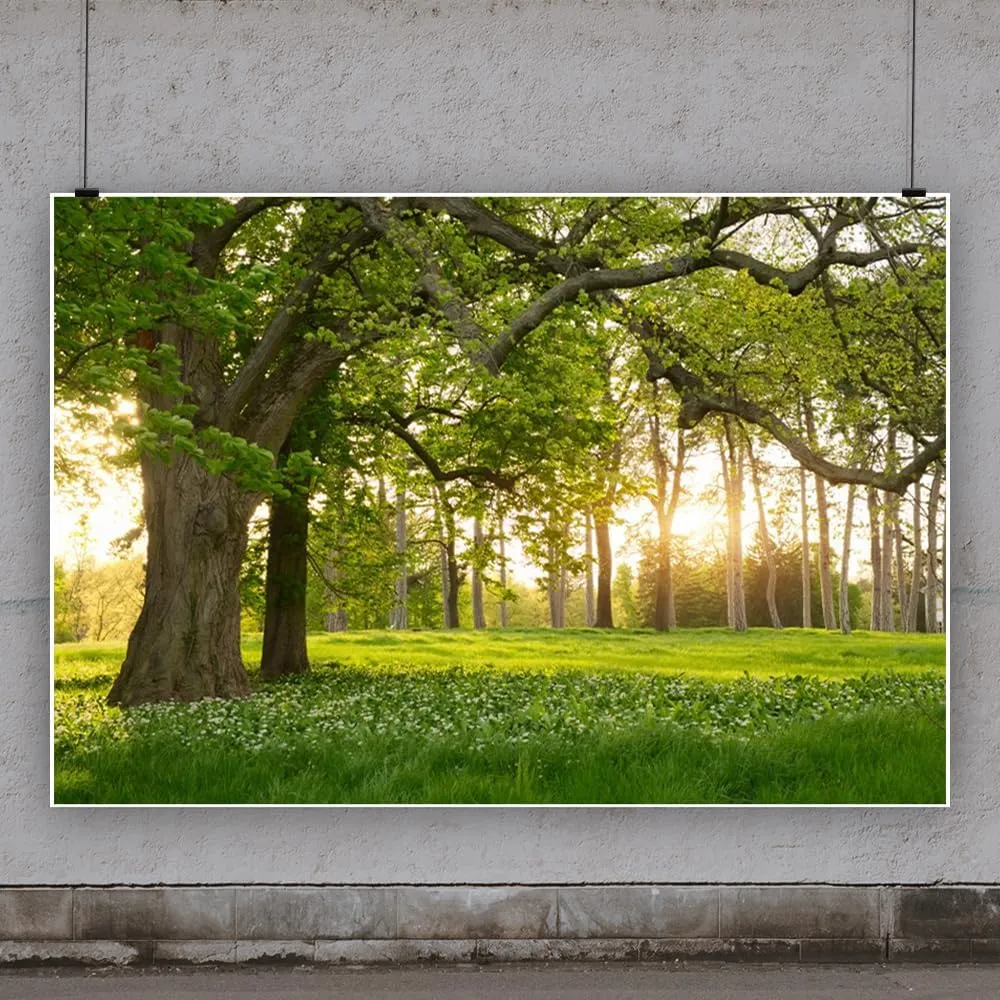 10x6.5ft Rural Forest Trees Backdrops Spring Blooming Flowers Green Grassland Nature Scenery Photography Background for Kids Adults Family Picnic Camping Outdoor Travel Portraits Studio Props