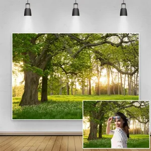 10x6.5ft Rural Forest Trees Backdrops Spring Blooming Flowers Green Grassland Nature Scenery Photography Background for Kids Adults Family Picnic Camping Outdoor Travel Portraits Studio Props