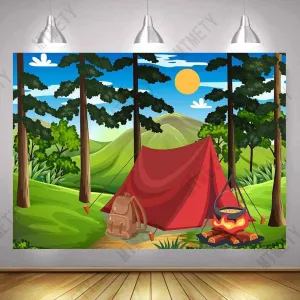 10x7ft Enchanted Forest Camping Backdrop Forest Scene Photography Background Camping Backdrop Background for Camping Theme Party Photo Booth BJGJME82