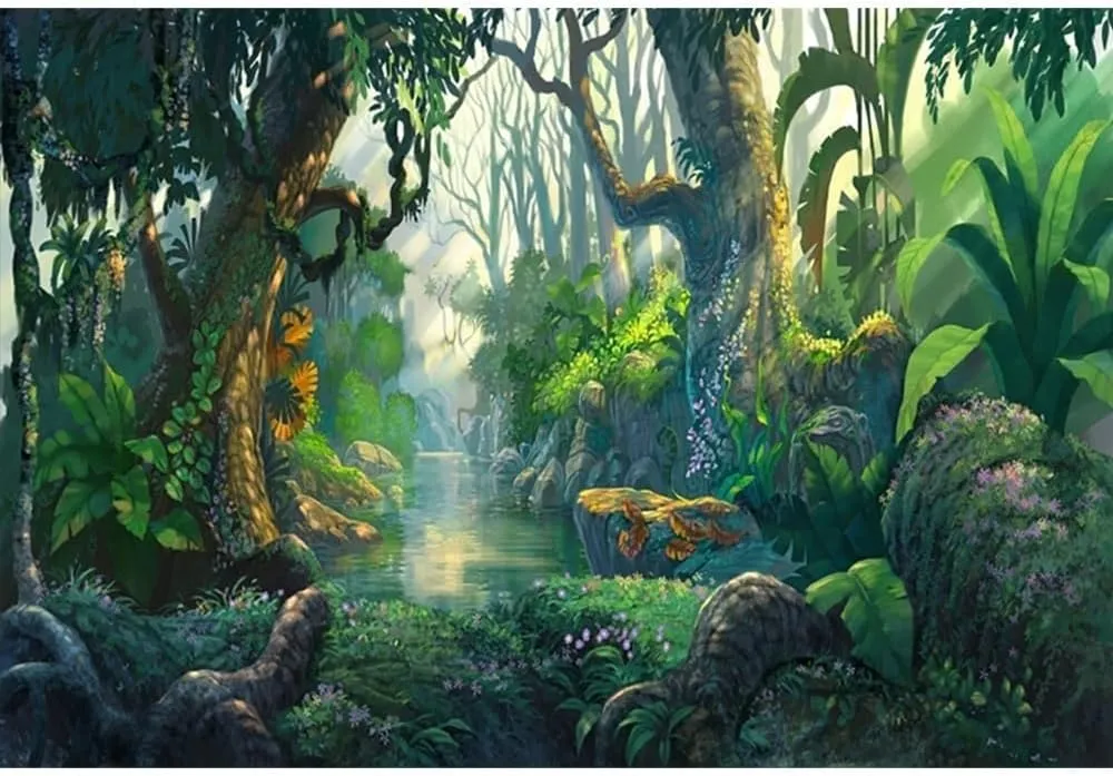 10x8ft Fairy Tales Backdrop Fantasy Jungle Tropical Virgin Forest Sunlight Photography Background Spring Misty Wonderland Trees for Camping Church's VBS Jungle Themed Birthday Party Decor