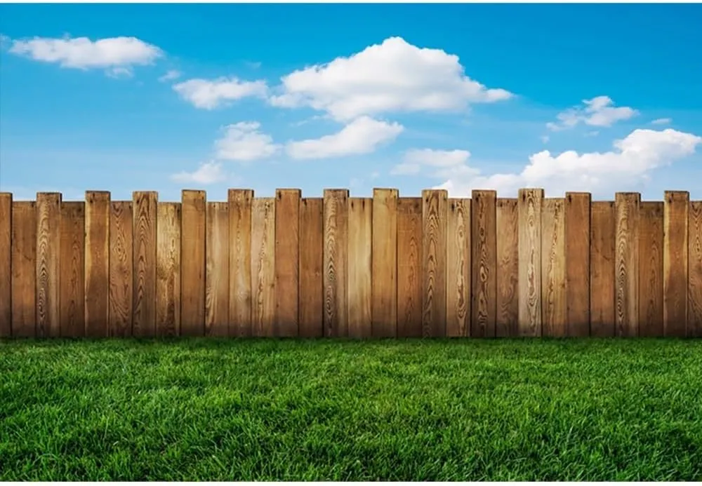 10x8ft Meadow Backdrop Green Grassland Wood Fence Blue Sky Photography Background for Baby Shower Decor Banner Spring Outdoor Picnic Vacation Holiday Tourism Portrait Photo Shoot Props