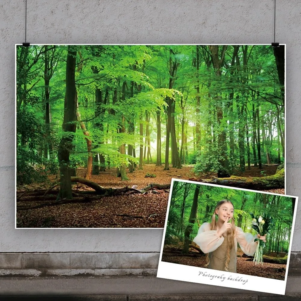 10x8ft Spring Green Forest Backdrop Jungle Forest Trees Natural Scenery Photography Background for Camping Themed Baby Shower Party Decor Kids Adults Portrait Photo Studio Props Wallpaper