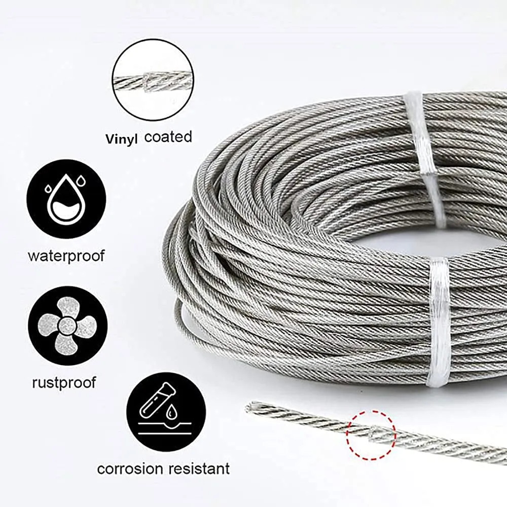 1/16 Wire Rope Kit,304 Stainless Steel Wire Cable 7x7 Strand Core 100ft Vinyl Coated Aircraft Cable,Outdoor String Lights Hanging Kit with Turnbuckles for Garden Cable Wire,Guy Wire Kit