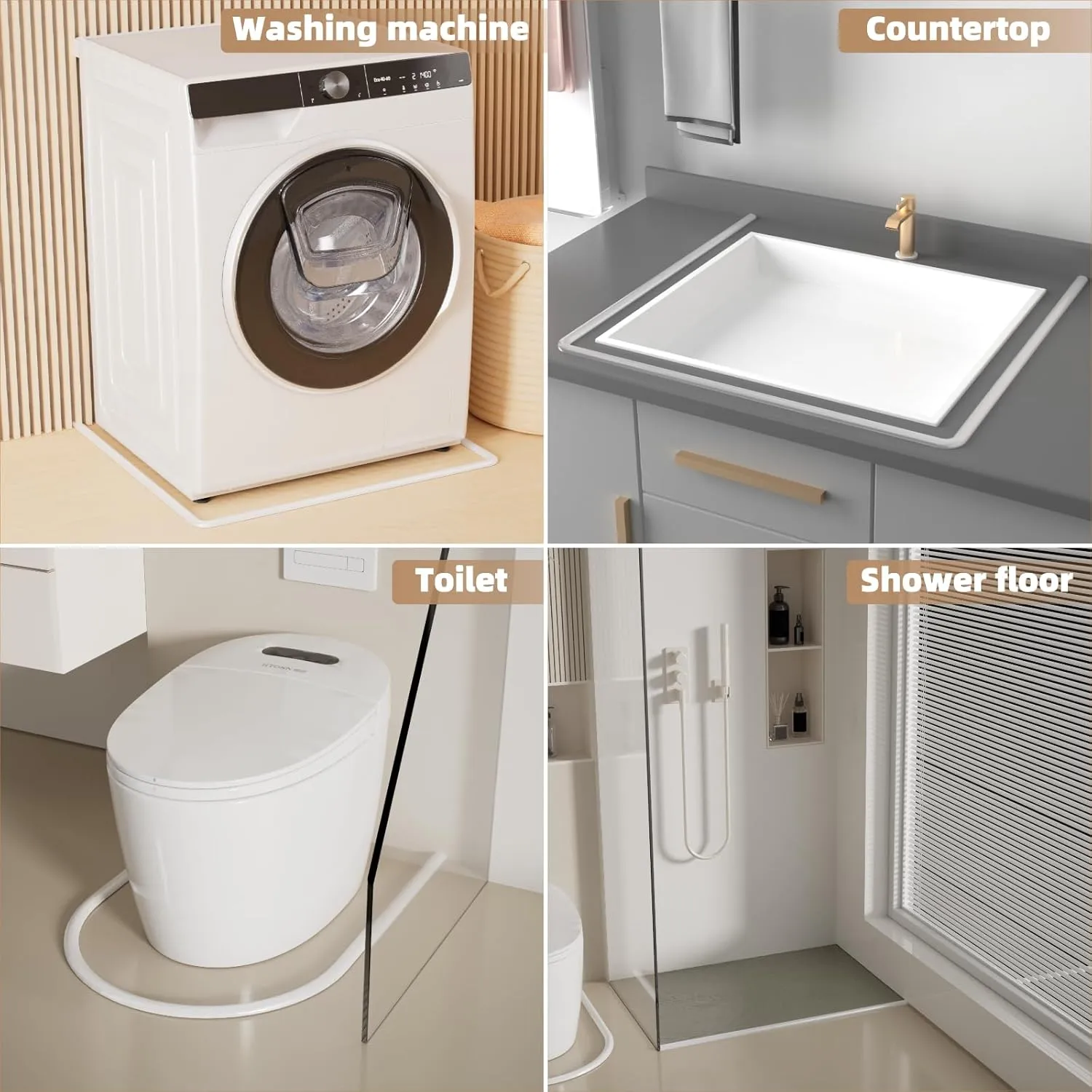 118” White Shower Threshold Water Dam Stopper for Dry and Wet Separation,Self Adhesive Collapsible Walk in Shower Splash Guard Seal Strip,Silicone Sink Edge Water Barrrier for Bathroom and Kitchen