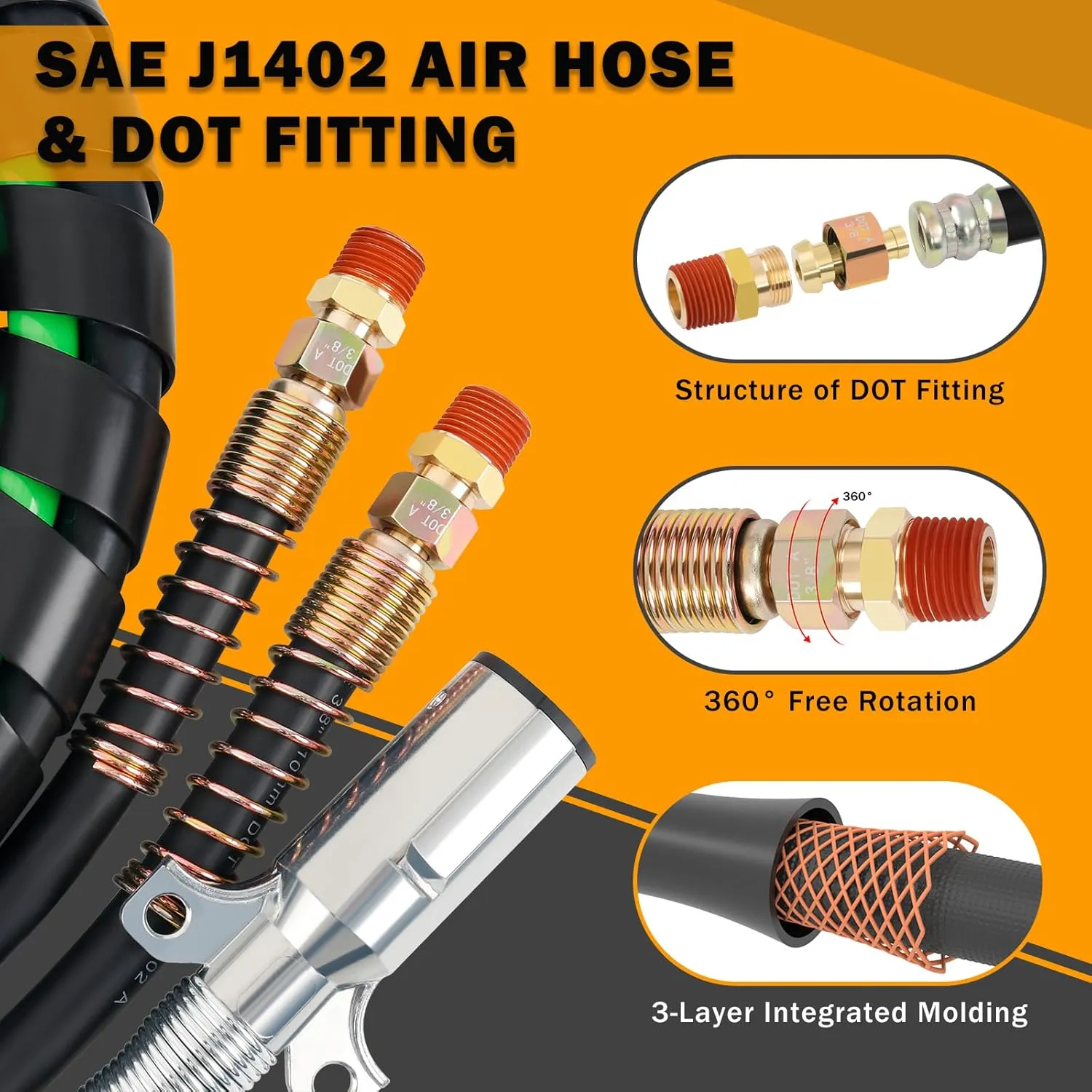 12 FT Semi Truck Air Lines Kit with 3 Pcs Tender Spring Kit and Glad Hands with Gladhand Holder & Handles 3IN1 Trailer Cord and Air Hoses Assembly for Truck Trailer Tractor