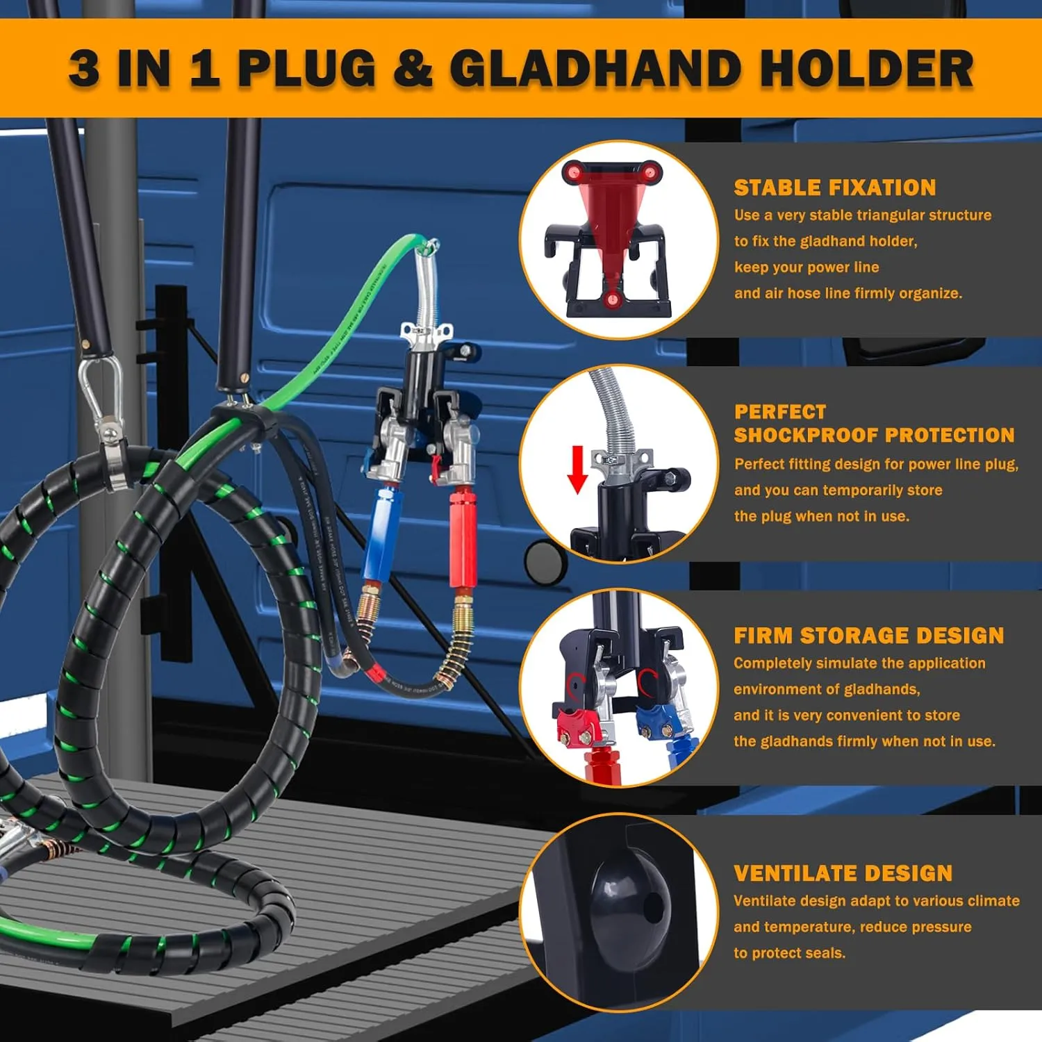 12 FT Semi Truck Air Lines Kit with 3 Pcs Tender Spring Kit and Glad Hands with Gladhand Holder & Handles 3IN1 Trailer Cord and Air Hoses Assembly for Truck Trailer Tractor