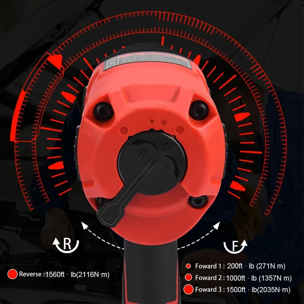 1/2 Inch Air Impact Wrench, Max Torque 1560 ft-lbs, lightweight 4.4 lb Design, Air Impact Gun Includes 11 Pcs CR-V Steel Impact Socket Set and Storage Case, Twin Hammer 8000RPM for Automobile Repair
