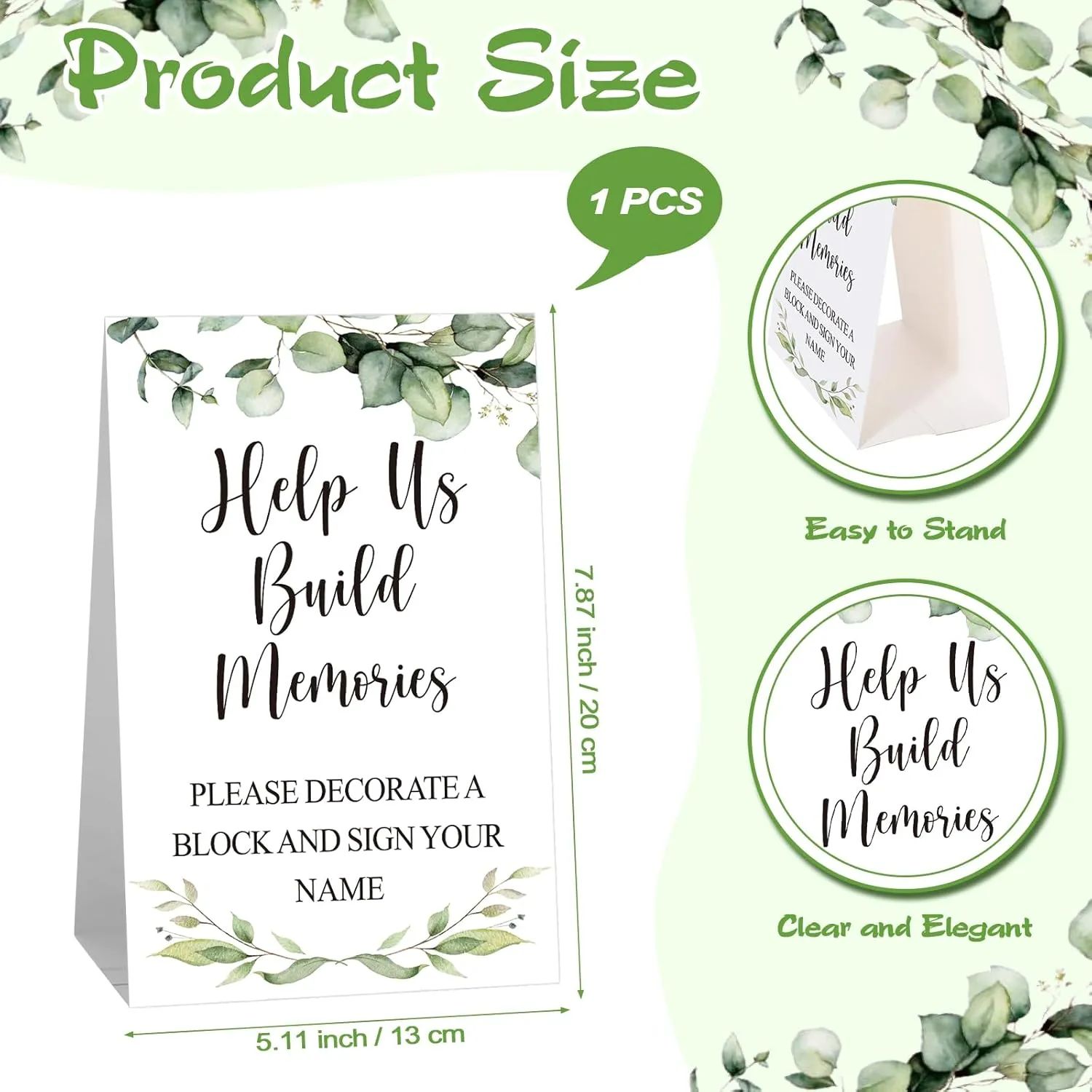 125 Pcs Baby Shower Decorate a Block Game Set Includes Help Us Build Memories Sign 100 DIY Blank Wooden Block 24 Paint Marker Prize for Wedding Baby Shower Game(Leaves)