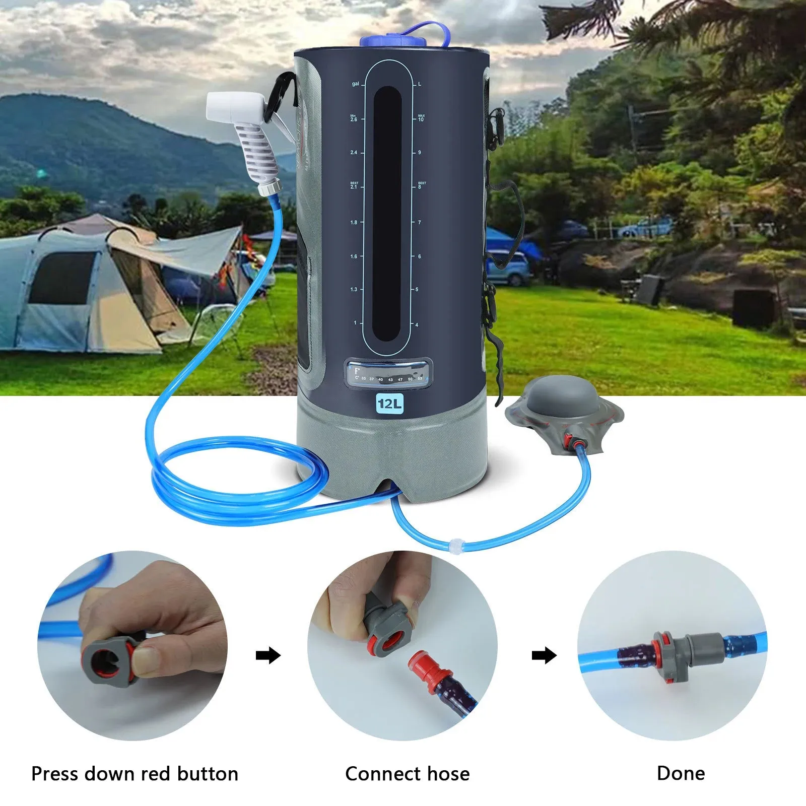 12L Portable Camping Shower Bag with Air Pump