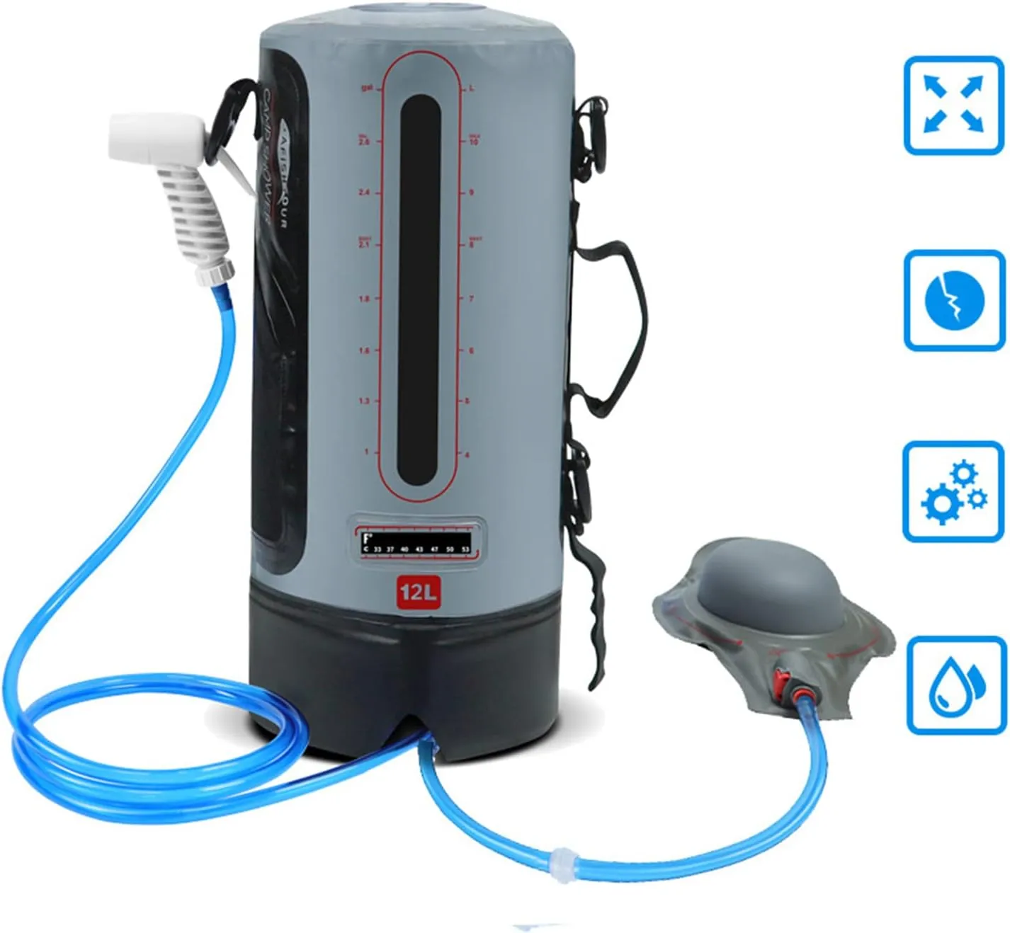 12L Portable Shower Bag Camping Solar Shower Portable Collapsible Water Container Hot Water Support for Camping RV Travel
