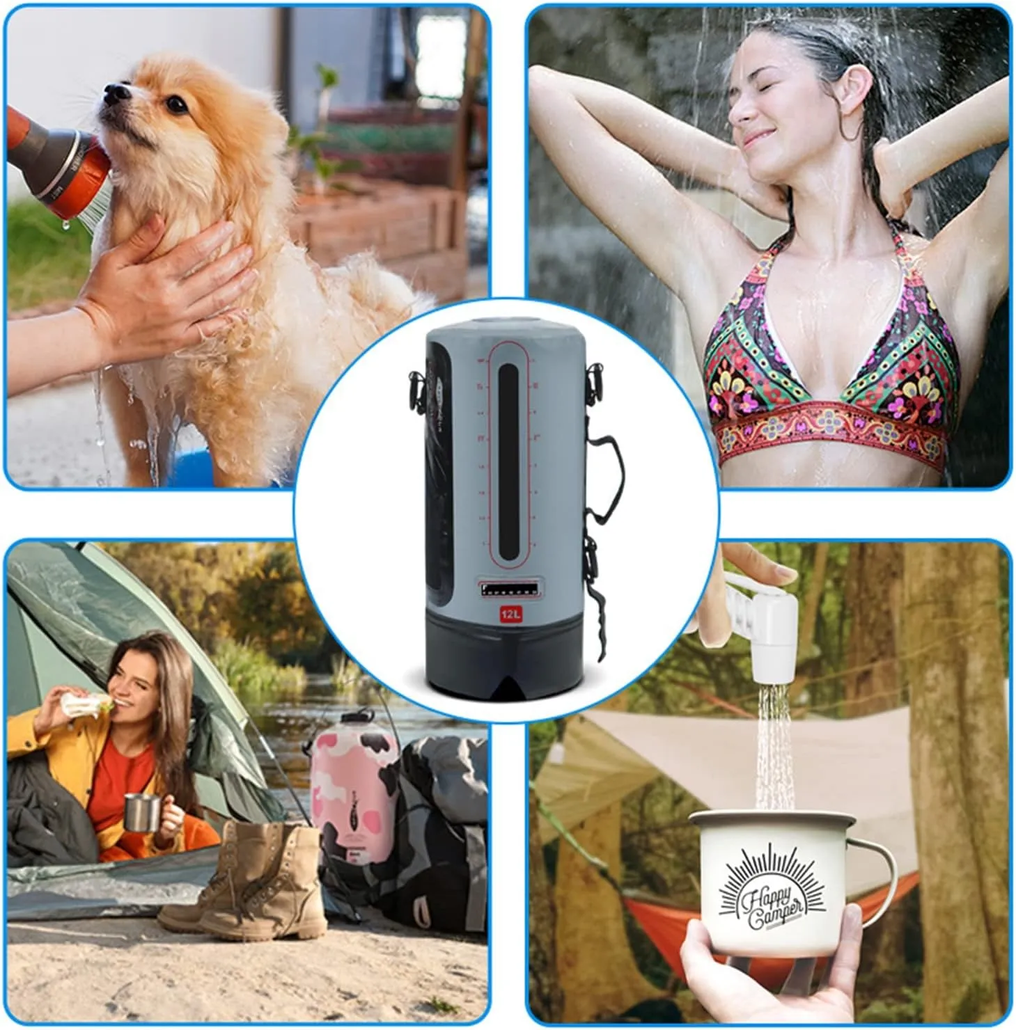 12L Portable Shower Bag Camping Solar Shower Portable Collapsible Water Container Hot Water Support for Camping RV Travel