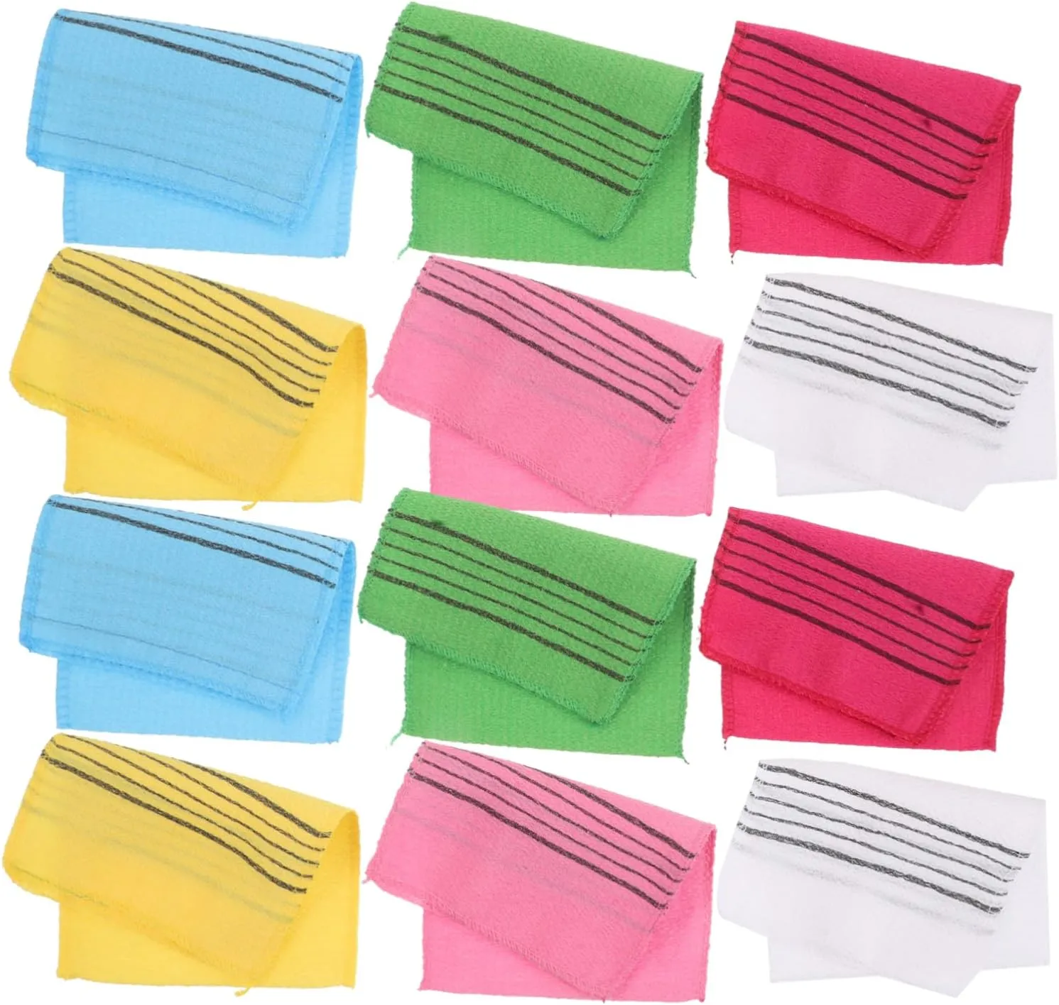 12pcs Exfoliating Sauna Towels Japanese Body Scrub Cloths for Deep Cleansing Portable Bathing Washcloths Bright Colors for Gym Spa and Shower Use