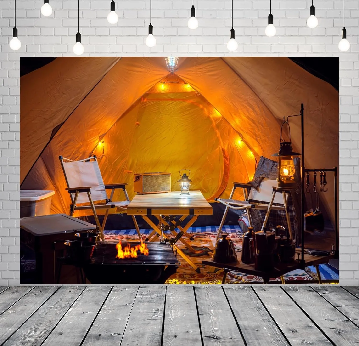 12x8ft Fabric Camping Theme Backdrop Inside of Tent in Camping Chairs Camp Trip Background for Photography Camping Party Decorations Photo Studio Props