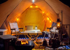 12x8ft Fabric Camping Theme Backdrop Inside of Tent in Camping Chairs Camp Trip Background for Photography Camping Party Decorations Photo Studio Props
