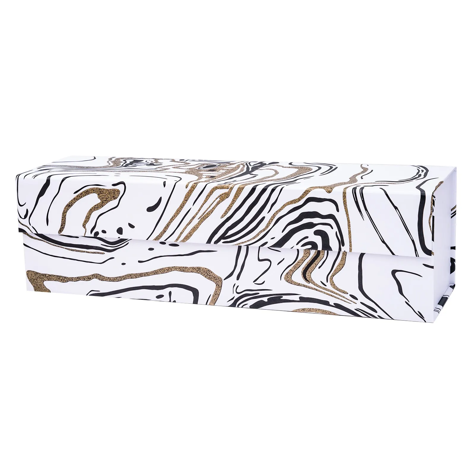 13" x 3.7" x 3.7" Collapsable Gift Box & Magnetic Square Flap Lid | Glitter Marble