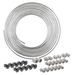 1/4" x 25' Stainless Steel Brake Line Replacement Tubing Coil Pro Kit with Brake Line Clips, 18 Fittings Included, Inverted Flare, SAE