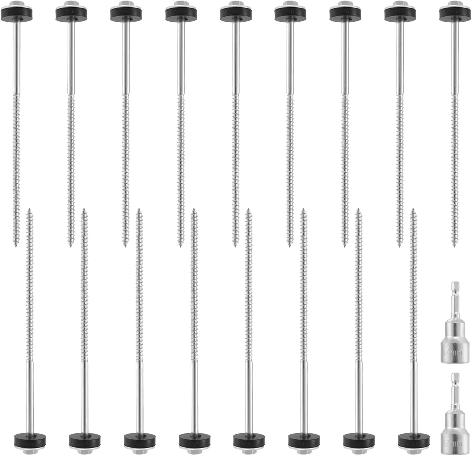 15 Pcs 12" | Hex Pegs Drillable Tent Stakes, Heavy Duty Hex Drillable Threaded Tent Pegs for Ultimate Stability, for Camping, Travel, Grassland, Canopies,Awnings & Garden, with Hex Tool & Storage Bag
