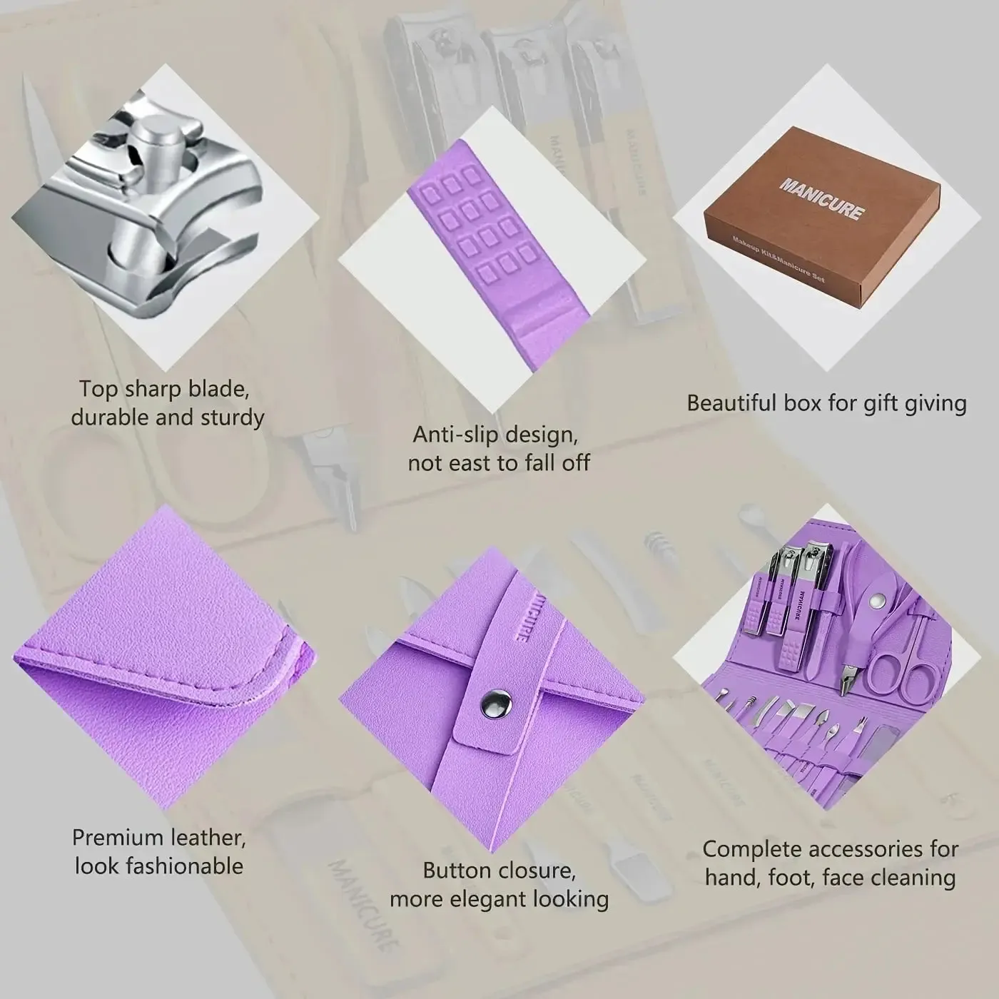 16-piece stainless steel manicure and pedicure kit, nail clipper set with case, ideal for home or travel use