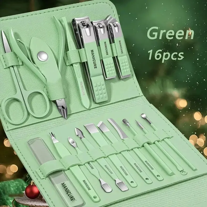 16-piece stainless steel manicure and pedicure kit, nail clipper set with case, ideal for home or travel use