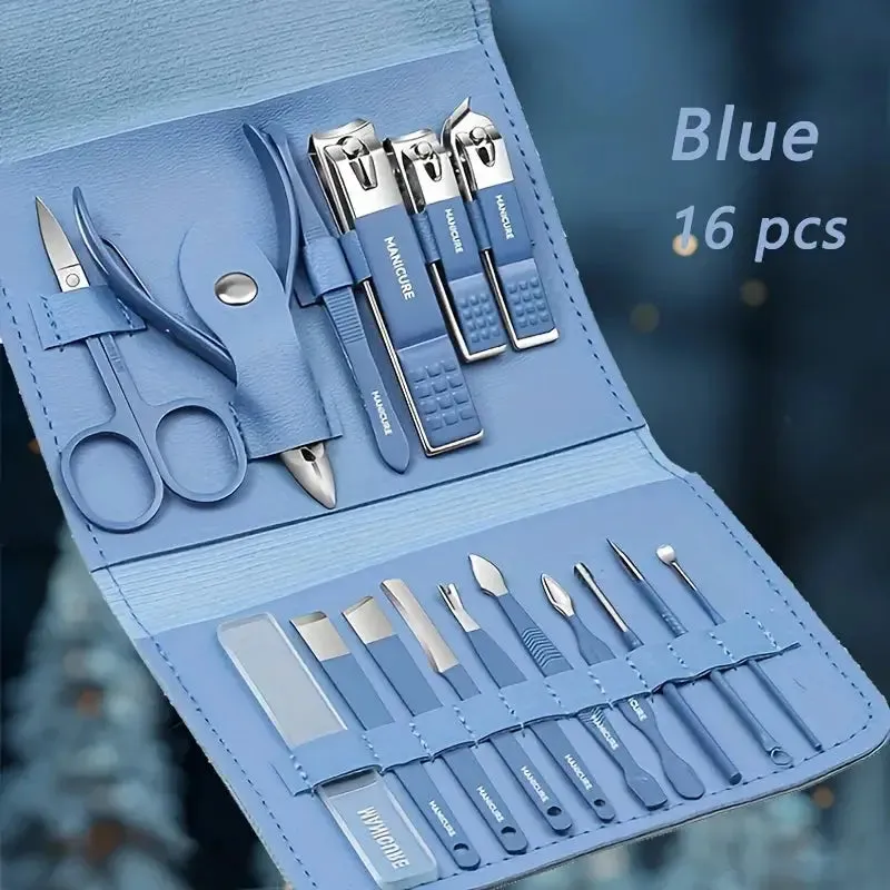 16-piece stainless steel manicure and pedicure kit, nail clipper set with case, ideal for home or travel use