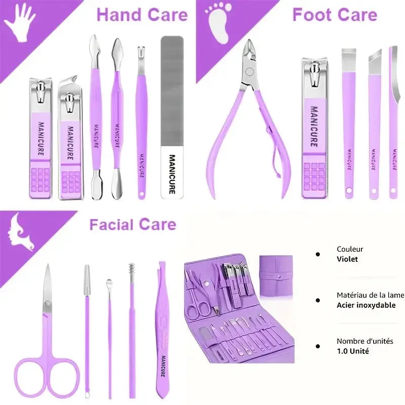 16-piece stainless steel manicure and pedicure kit, nail clipper set with case, ideal for home or travel use