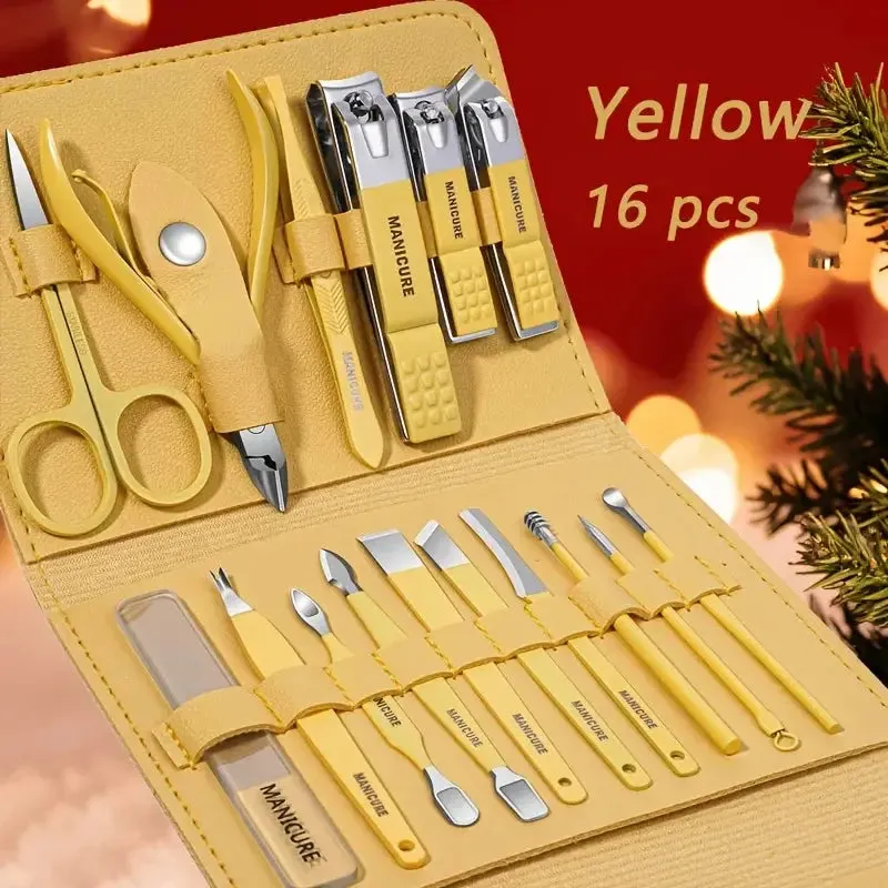 16-piece stainless steel manicure and pedicure kit, nail clipper set with case, ideal for home or travel use