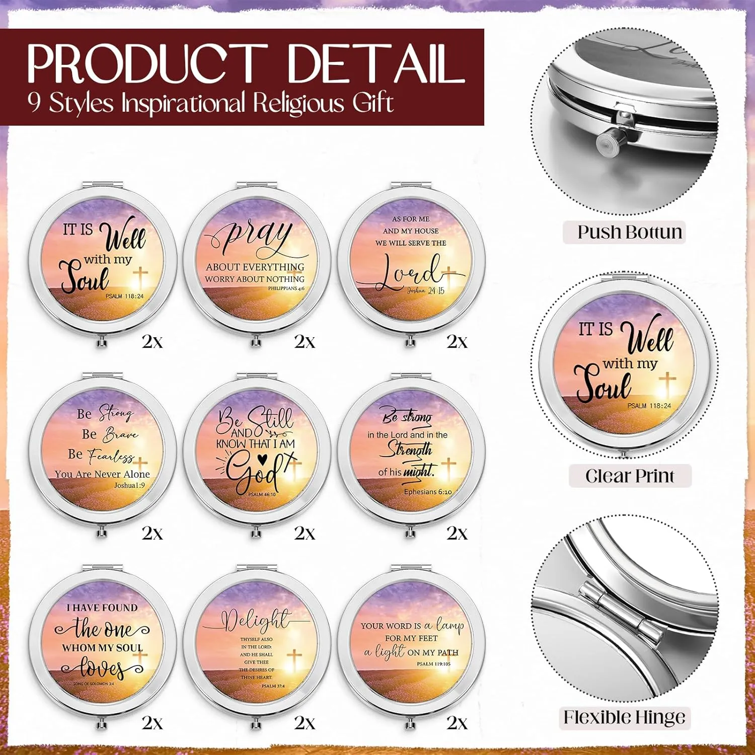 18 Pcs Church Gifts Christian Compact Mirrors for Women Makeup Compact Mirrors Bulk with Christian Bible Verse Inspirational Religious Gift for Mother Women Friends