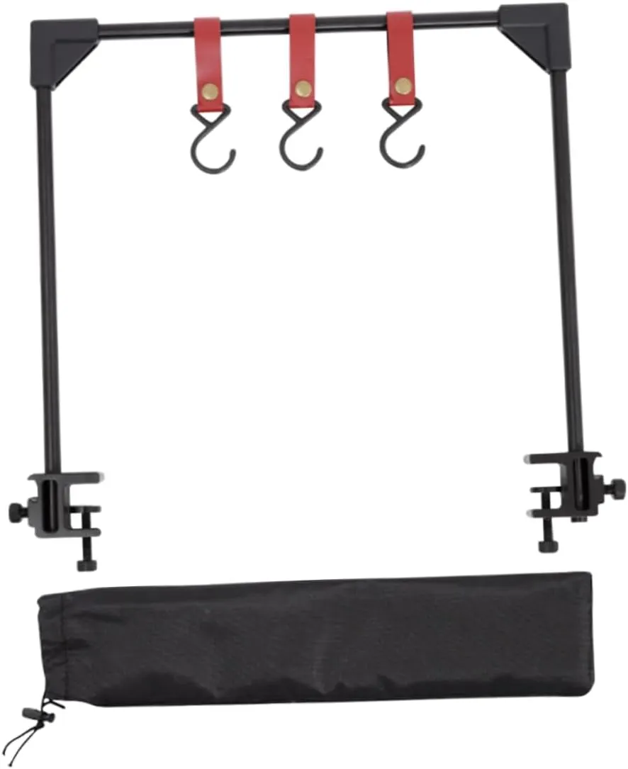 1Set Black Aluminum Alloy Outdoor Camping Desktop Hanger and Storage Rack Versatile Picnic Rack and Light Hanger for Efficient Outdoor Organization