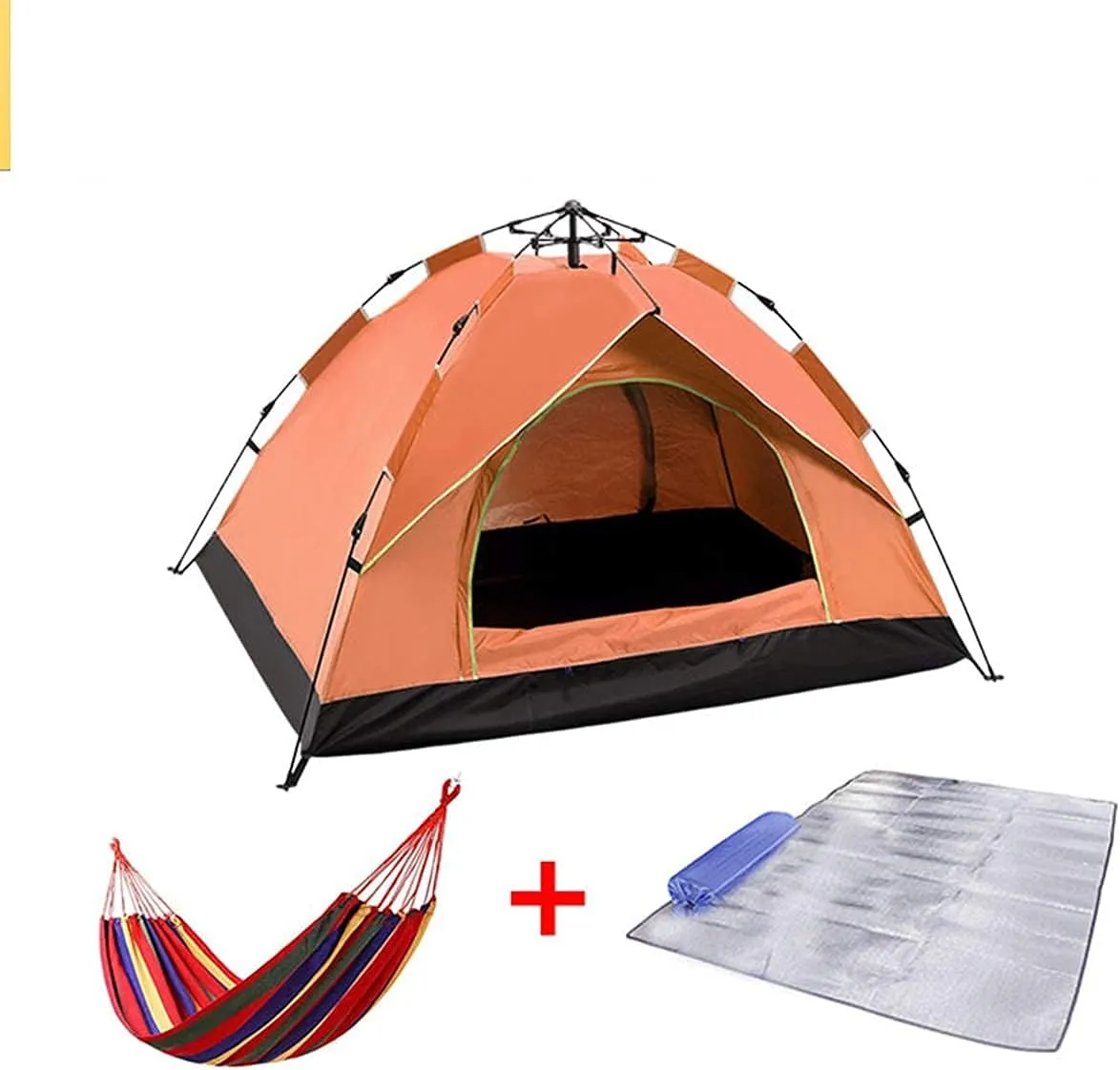 2-4 Person Camping Tent,with Moisture-Proof pad and Hammock Waterproof & Windproof Tent for Outdoor,Hiking,Glamping,Mountaineering and Travel (Dark Green Width 2m) (Orange Width 1.5m)