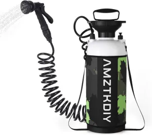 2 Gallon Camping Shower Tank for Hot & Cold Water, with 8 Modes Spray Head, High-Pressure Sprayer Portable Shower for Camping, Beach, RV, Gardening, Dog Bath(Lightweight, Easy Fill & Carry)