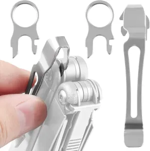 [2-Pack] 2 Quick Release Pocket Clips   2 Lanyard Rings Compatible With Leatherman Wave & Charge MultiTools - Stainless Steel Deep Carry Pocket Clip Won't Bend or Snap - Install or Replace In Seconds