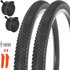 2-Pack 26 Inch Bike Tires 26 x 2.125, Mountain Bike Tires & Tubes Set, Folding Replacement Bicycle Tires with Tire Levers for Off-Road Bike