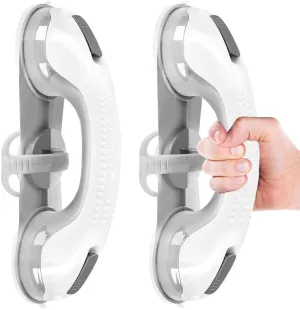 2 Pack Grab Bars for Bathtubs and Showers with 3 Suction Cups, Heavy Duty Handle Removable Handrails for Seniors and Elderly, Bathroom Safety Grip No Drilling Waterproof, Grey (Gray)
