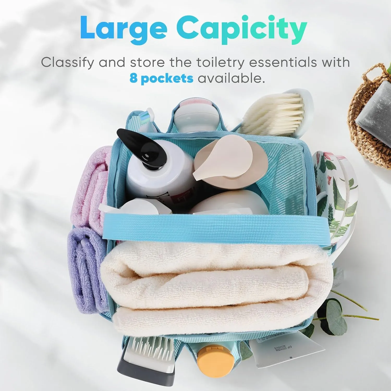 2 Pack Mesh Shower Caddy Portable for College Dorm Room Essentials, Shower Caddy Dorm with 8-Pocket Large Capacity,Shower Bag for Beach,Swimming,Gym