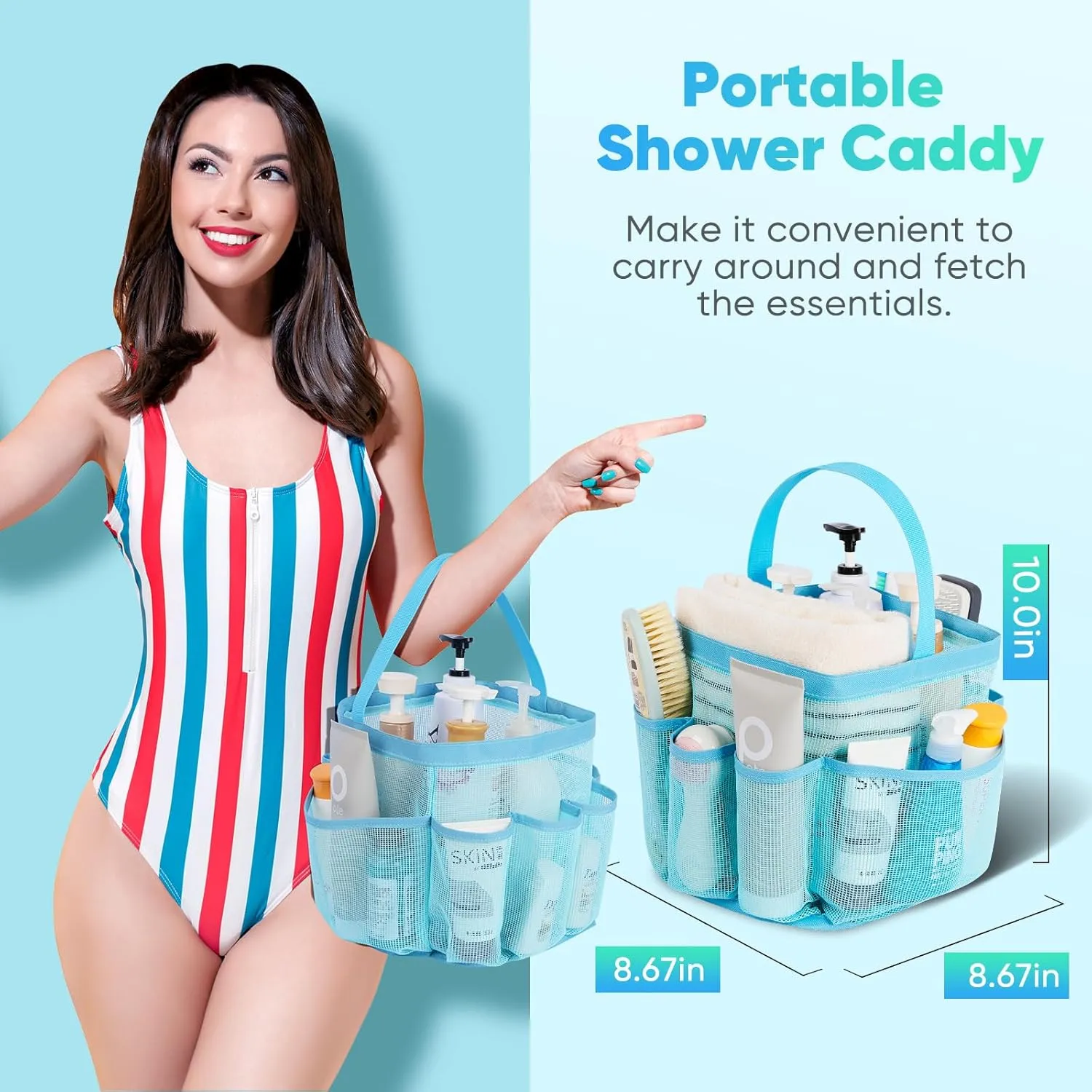 2 Pack Mesh Shower Caddy Portable for College Dorm Room Essentials, Shower Caddy Dorm with 8-Pocket Large Capacity,Shower Bag for Beach,Swimming,Gym