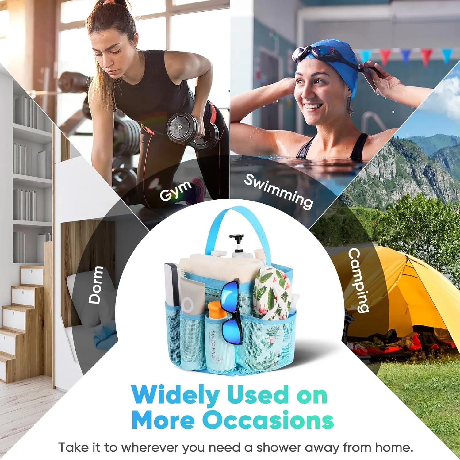 2 Pack Mesh Shower Caddy Portable for College Dorm Room Essentials, Shower Caddy Dorm with 8-Pocket Large Capacity,Shower Bag for Beach,Swimming,Gym