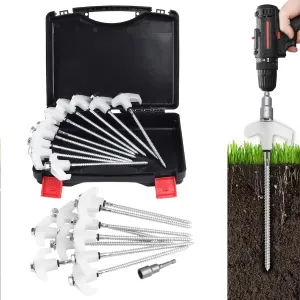 20 Pack 8" Screw in Tent Stakes for Drilling with Hex Heads - Heavy Duty Stainless Steel Tent Pegs/Nails/Spikes, Ground Anchors, Grow in Dark - for Camping, Grassland, Portable Box (White)
