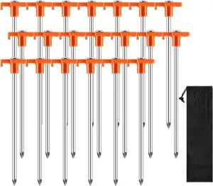 20 Pack Tent Stakes Heavy Duty, 9.6 Inch Camping Stakes, Non-Rust Metal Tent Pegs, Ground Stakes Yard Stakes with Drawstring Bag for Camping Backyards Outdoor Picnic (Orange)