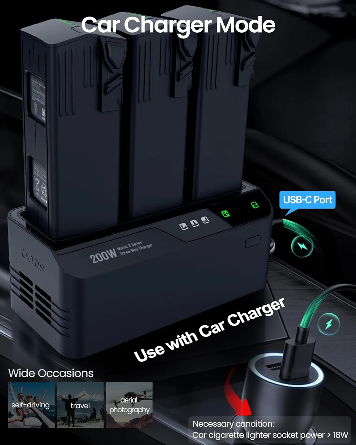 200W Mavic 3 Pro Battery Charging Hub, Mavic 3 Fast Charger for DJI Mavic 3/Pro/Classic/Cine/Pro Cine/Enterprise/Thermal Drone, Controller, Hub/Car Charger (3.5X Fast, Charge 3 Batteries: 1hr)