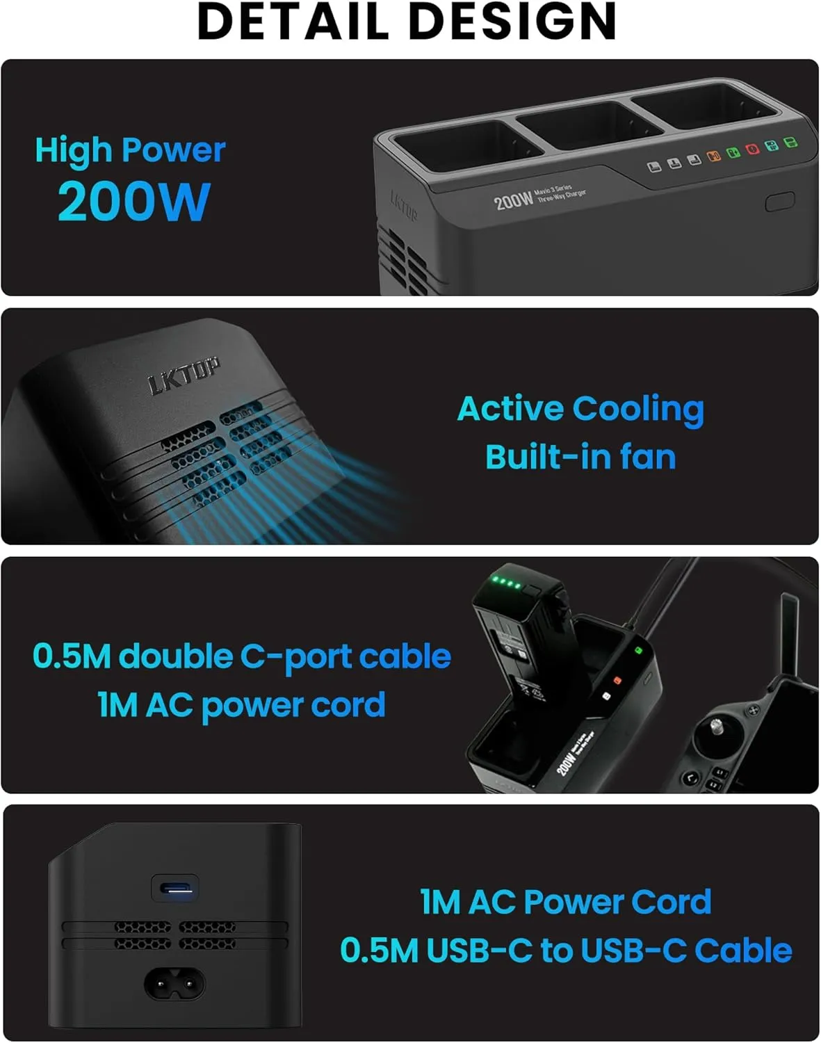 200W Mavic 3 Pro Battery Charging Hub, Mavic 3 Fast Charger for DJI Mavic 3/Pro/Classic/Cine/Pro Cine/Enterprise/Thermal Drone, Controller, Hub/Car Charger (3.5X Fast, Charge 3 Batteries: 1hr)