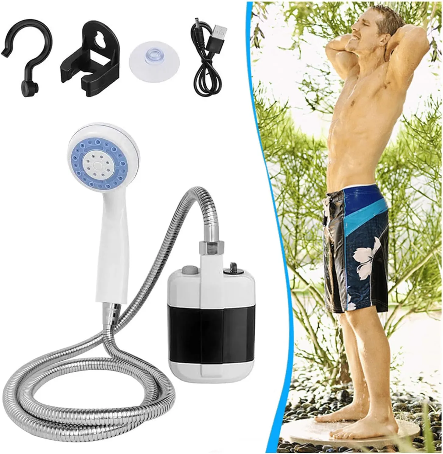 2023 Portable Camping Shower, Portable Camp Shower Pump with Rechargeable Battery, Portable Shower for Camping, Portable Outdoor Shower Head for Camping, Hiking, Traveling