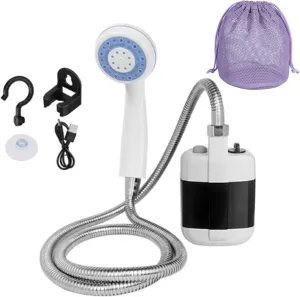 2025 Portable Camping Shower Pump, Portable Water Pump with Hose, Rechargeable Outdoor Shower Head Sprayer, Pumps Water from Bucket for Camping, Hiking, Traveling & Pet Cleaning